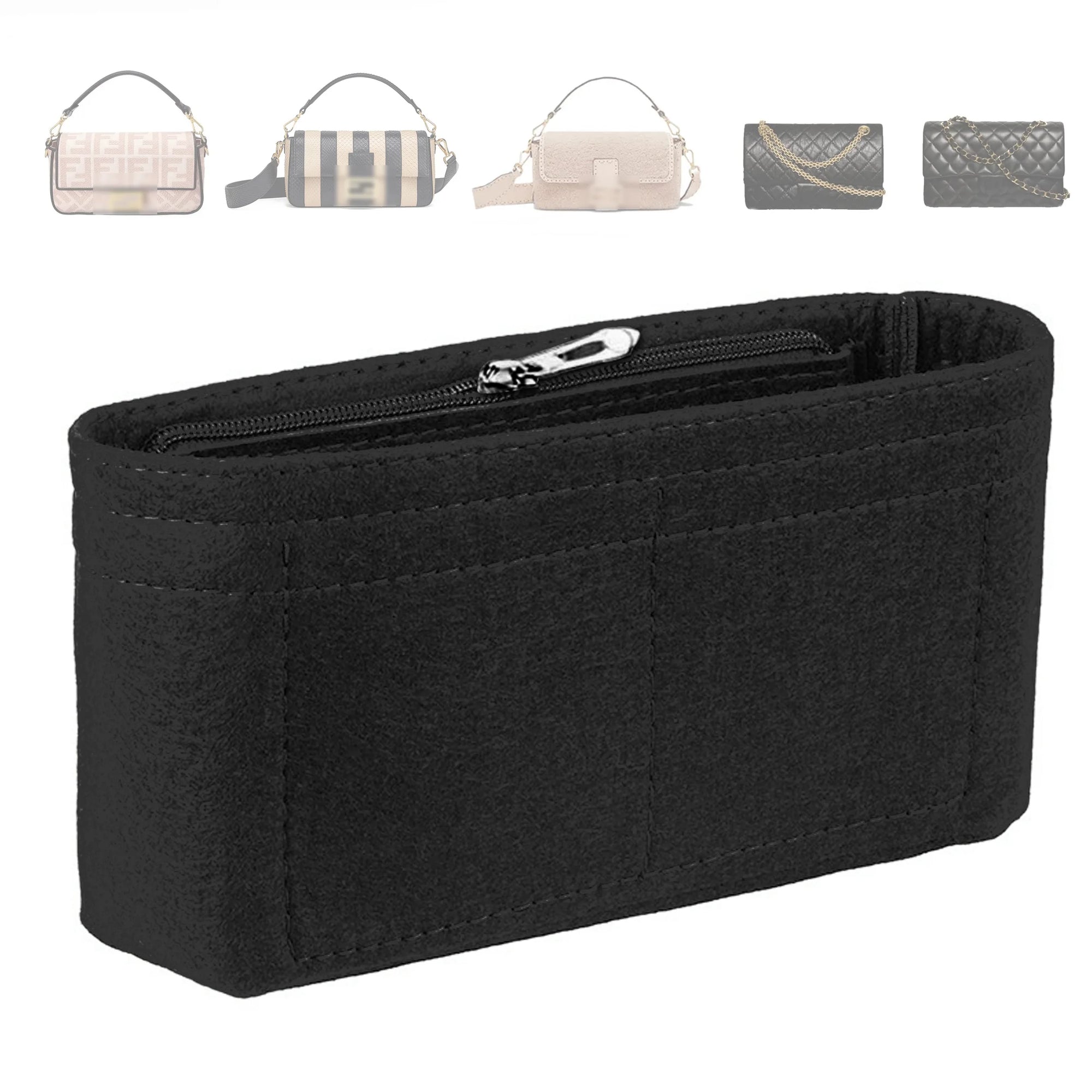 Bag organizer with felt lining.
