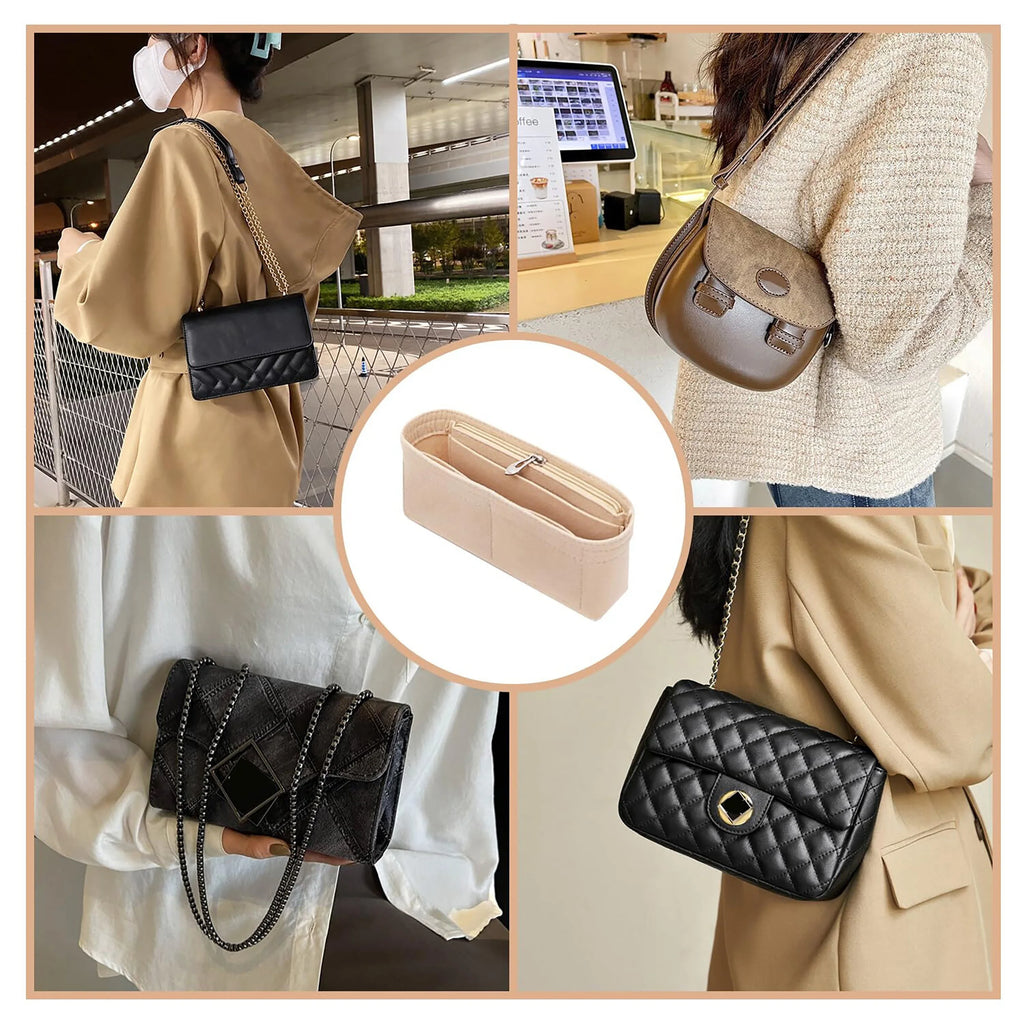 Bag organizer with felt lining.