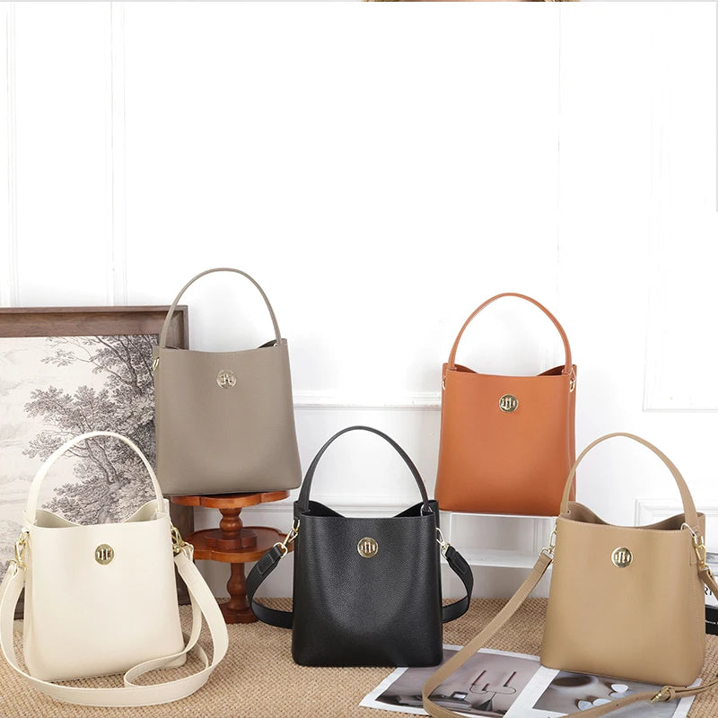 Milano Celeste Leather Bucket Tote