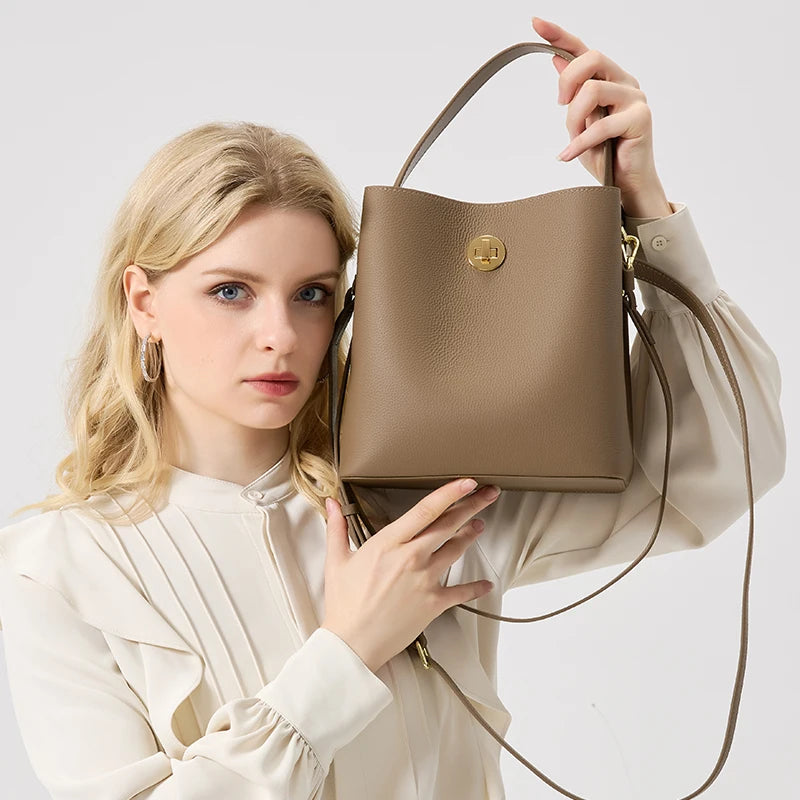 Milano Celeste Leather Bucket Tote