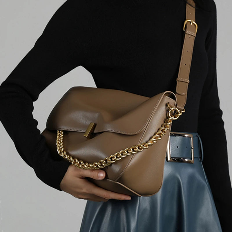 Monaco Celeste Chain Leather Satchel