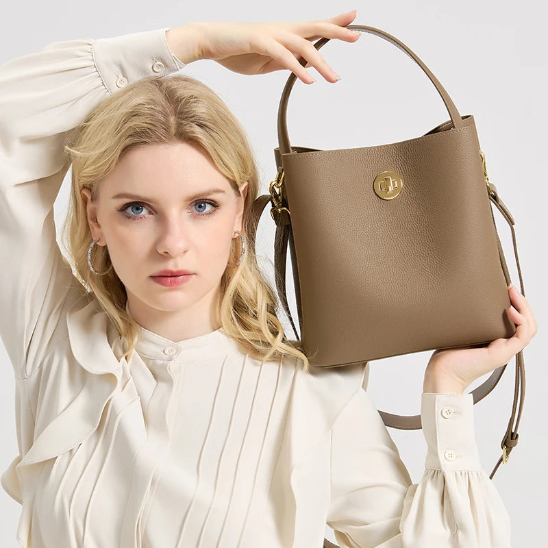 Milano Celeste Leather Bucket Tote