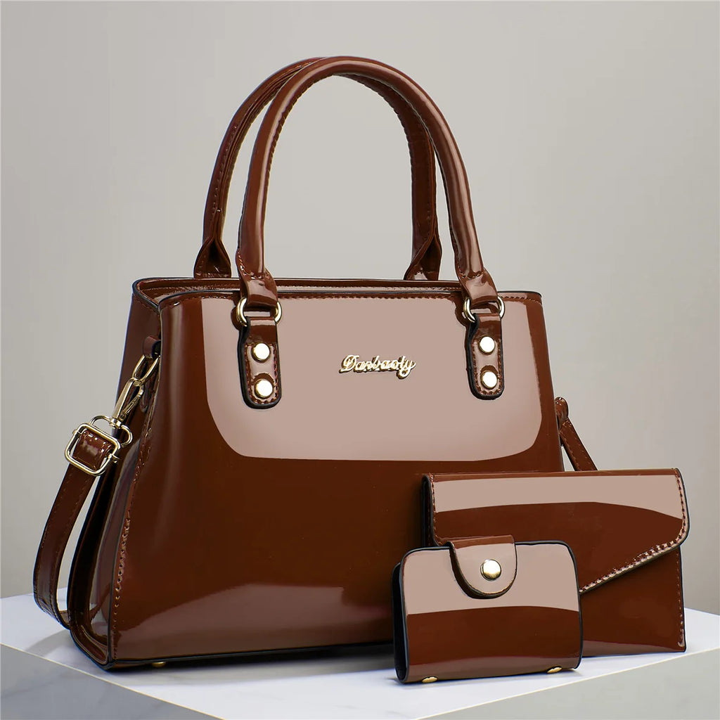 Set of 3 women's handbags in genuine leather