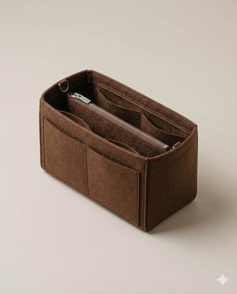 Bag organizer with felt lining.